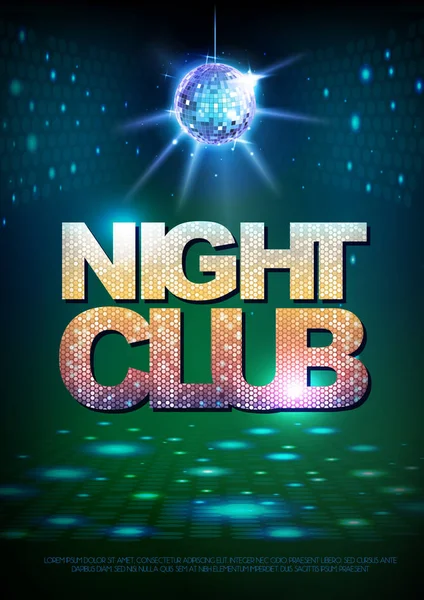 Sfondo sfera discoteca. Disco poster night club. Neon — Vettoriale Stock