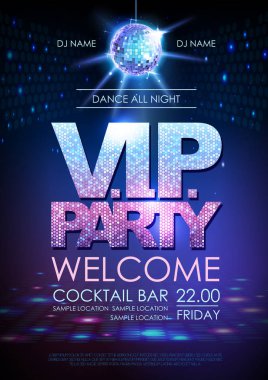 Disko topu arka plan. Disko poster V.I.P. parti. Neon