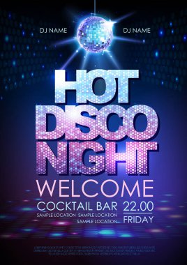 Disko topu arka plan. Disko poster sıcak gece. Neon