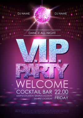 Disko topu arka plan. Disko poster V.I.P. parti. Neon
