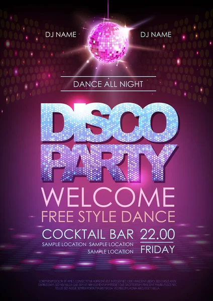 Tło kulę. Disco party plakat. Neon — Wektor stockowy