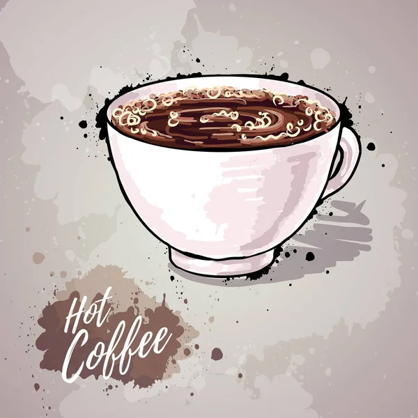 Ilustração desenhada à mão de xícara de café ou chocolate quente —  Vetores de Stock