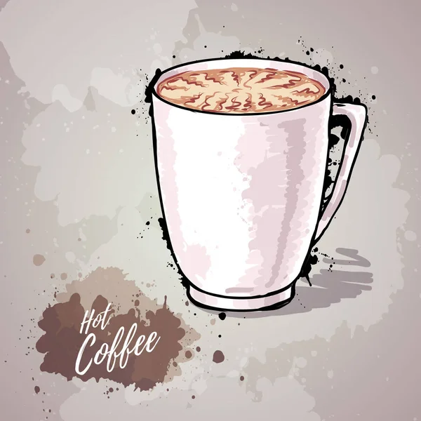 Ilustración dibujada a mano de la taza de café o chocolate caliente — Archivo Imágenes Vectoriales