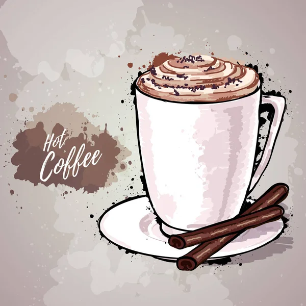 Ručně tažené ilustrace šálek kávy nebo horké čokolády — Stockový vektor