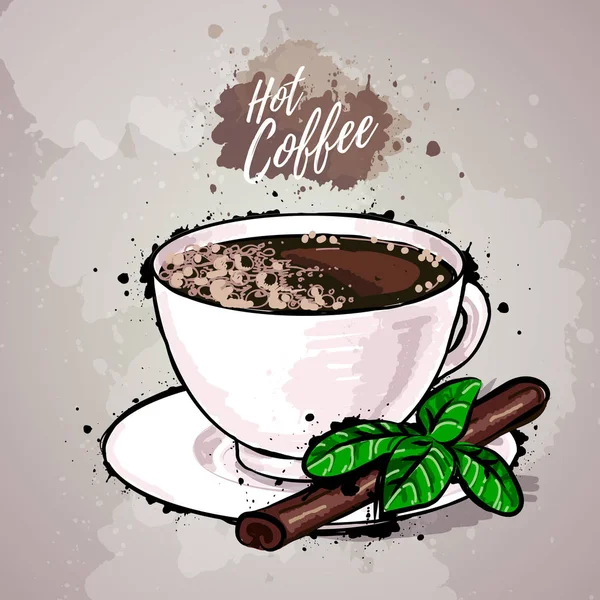 Handgezeichnete Illustration einer Tasse Kaffee oder heißer Schokolade — Stockvektor
