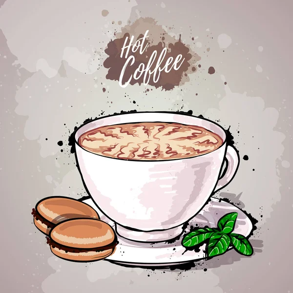 Ilustración dibujada a mano de la taza de café o chocolate caliente — Vector de stock