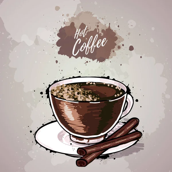 Illustrazione disegnata a mano di tazza di caffè o cioccolata calda — Vettoriale Stock