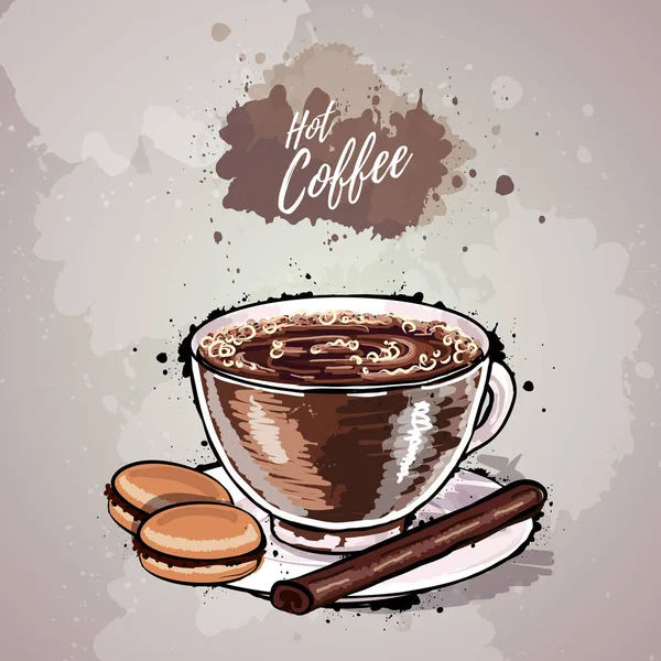 Hand getekende illustratie van kopje koffie of warme chocolademelk — Stockvector