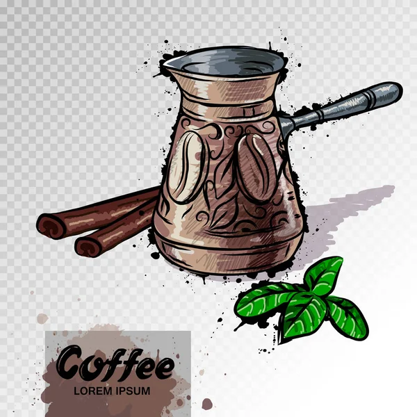 Illustrazione disegnata a mano di caffè Turco o cioccolata calda — Vettoriale Stock