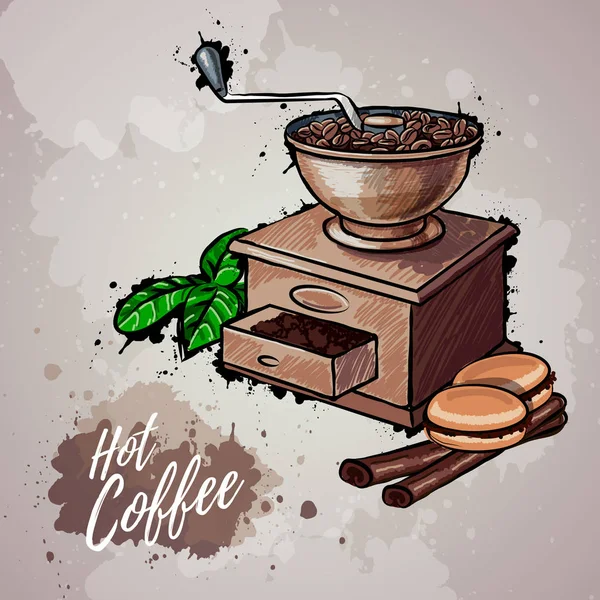 Handgezeichnete Illustration der Kaffeemühle — Stockvektor