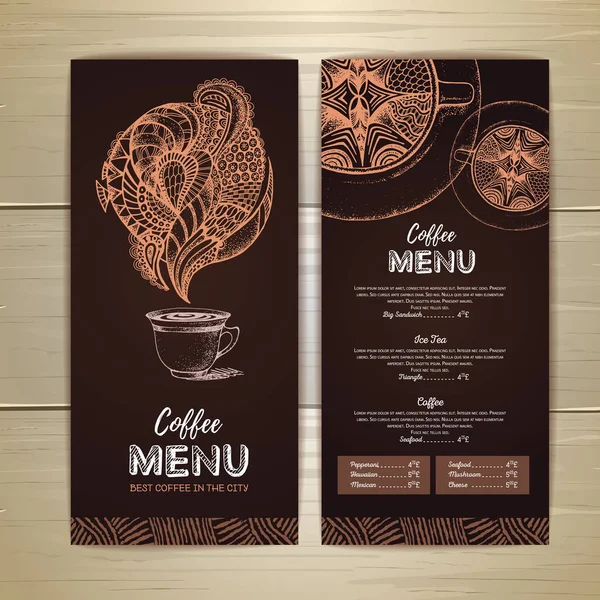 Kawa menu Projekt. Dekoracyjne szkic filiżankę kawy lub herbaty — Wektor stockowy