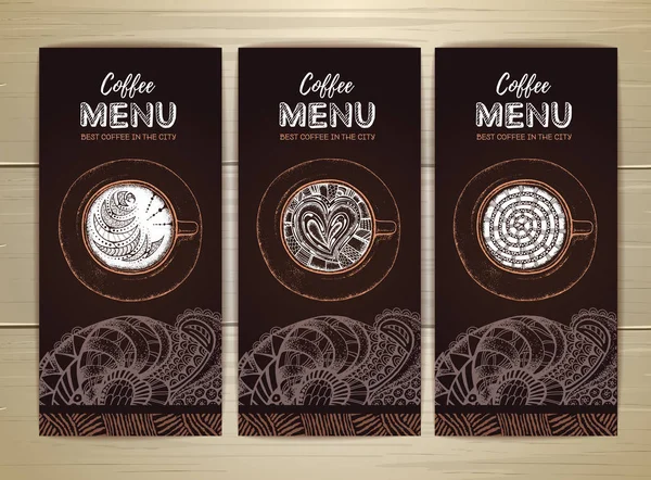 Kahve menü tasarımı. Kahve ya da çay dekoratif kroki — Stok Vektör