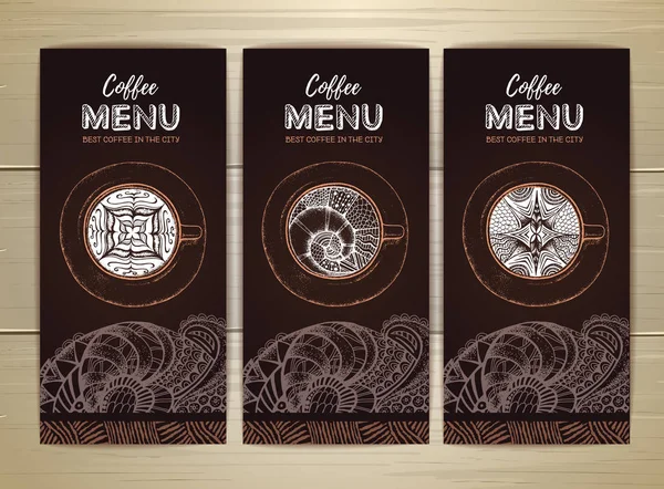 Coffee menu provedení. Dekorativní náčrt šálek kávy nebo čaje — Stockový vektor