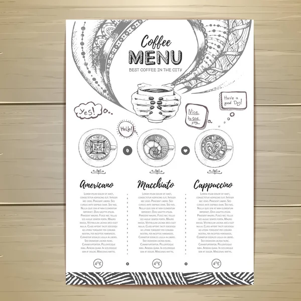 Coffee menu provedení. Dekorativní náčrt šálek kávy nebo čaje — Stockový vektor