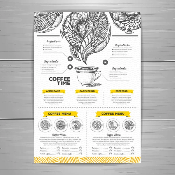 Design de menu de café. Desenho decorativo de xícara de café ou chá — Vetor de Stock