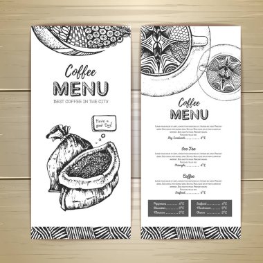 Kahve menü tasarımı. Kahve ya da çay dekoratif kroki