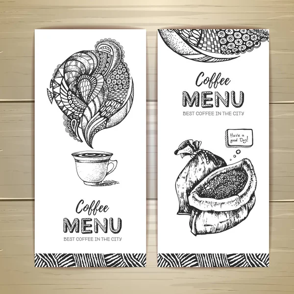 Conception de menu de café. Croquis décoratif de tasse de café ou de thé — Image vectorielle