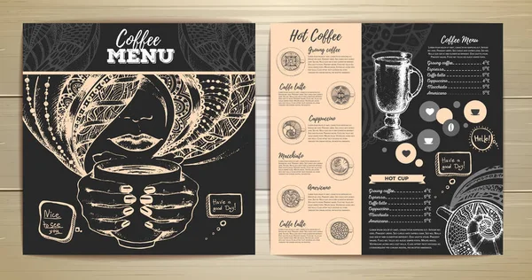 Desain menu kopi. Sketsa dekoratif secangkir kopi atau teh - Stok Vektor