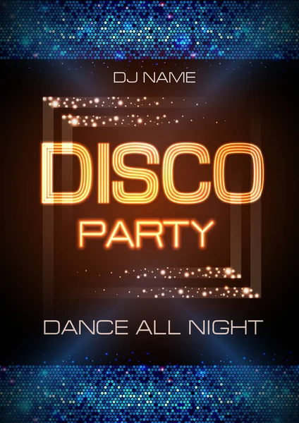 Neon sign. Disco party poster — Stock Vector