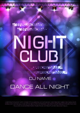 Neon işareti. Gece kulübü disko parti poster