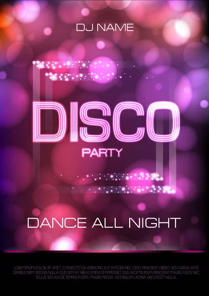 Neonový nápis. Disco party plakát — Stockový vektor