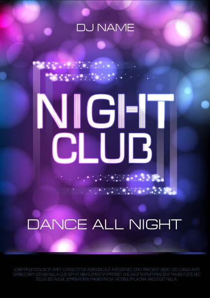 Neon znak. Night club disco party plakat — Wektor stockowy