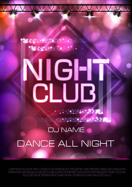 Neon sign. Night club disco party poster — Stock Vector
