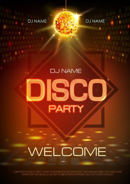 Disko topu arka plan. Neon tabela disko parti poster.