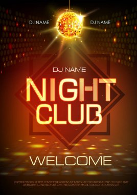 Disko topu arka plan. Neon işareti gece kulübü poster.