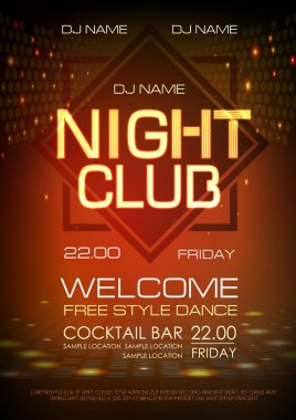 Disko arka plan. Neon tabela gece kulübü poster.