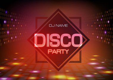 Disko arka plan. Neon tabela disko parti poster.