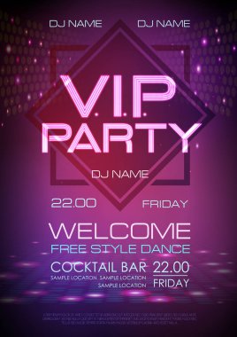 Neon işareti. V.I.P. parti. Disko poster