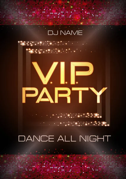 Neon sign. V.I.P. party. Disco poster — Stock Vector