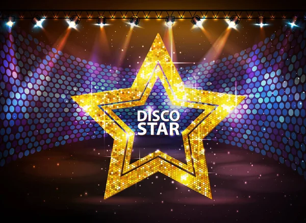 Silhouette of disco star sign on disco stage background — Stock Vector