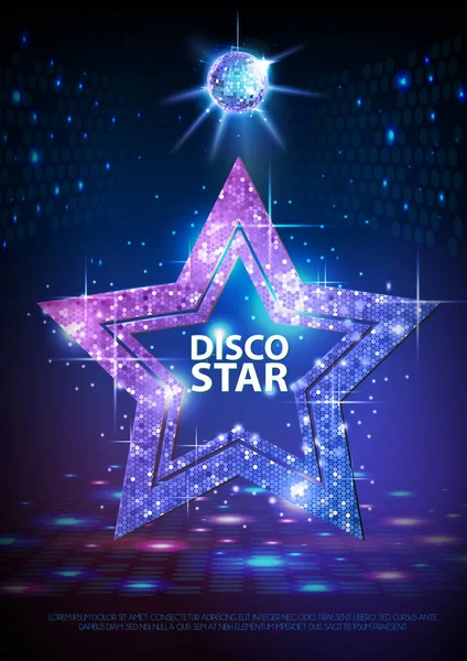 Silhouette of gold disco star sign on disco ball background — Stock Vector
