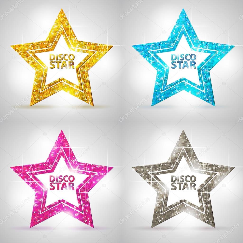 Set of Silhouettes of gold disco star sign