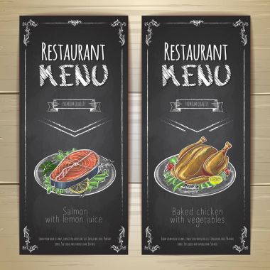 Restoran Menü tebeşir çizim afiş kümesi