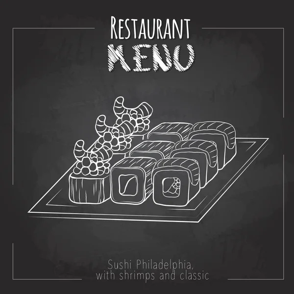 Kreda krawiecka w rysunku projektu menu Sushi — Wektor stockowy