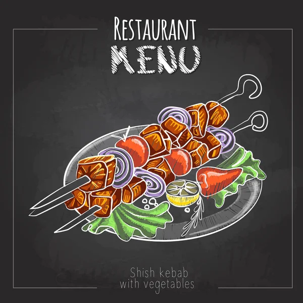 Kreda rysunek projektu menu. Menu restauracji. Shish kebab — Wektor stockowy