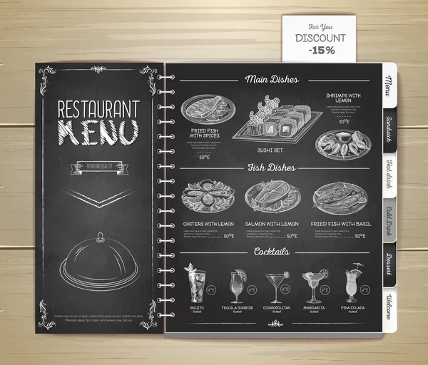 Chalk drawing restaurant menu design — Stock Vector