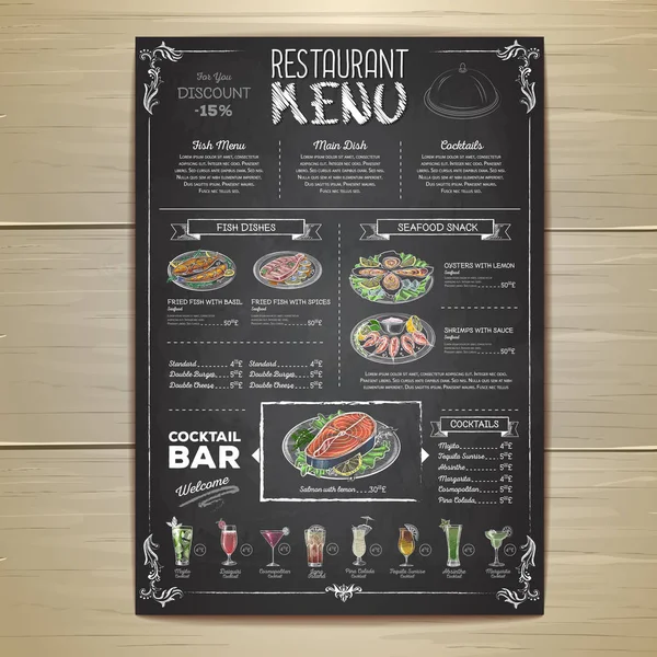 Дизайн меню ресторана рисования мелом — стоковый вектор