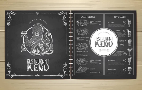 Tiza dibujo restaurante menú diseño — Vector de stock