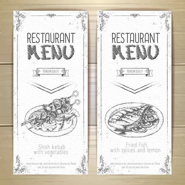 Conjunto de pancartas dibujadas a mano del menú del restaurante — Vector de stock