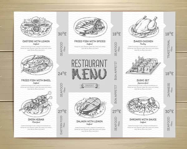 Diseño de menú de restaurante dibujado a mano — Vector de stock