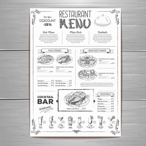 Diseño de menú de restaurante de dibujo a mano — Vector de stock