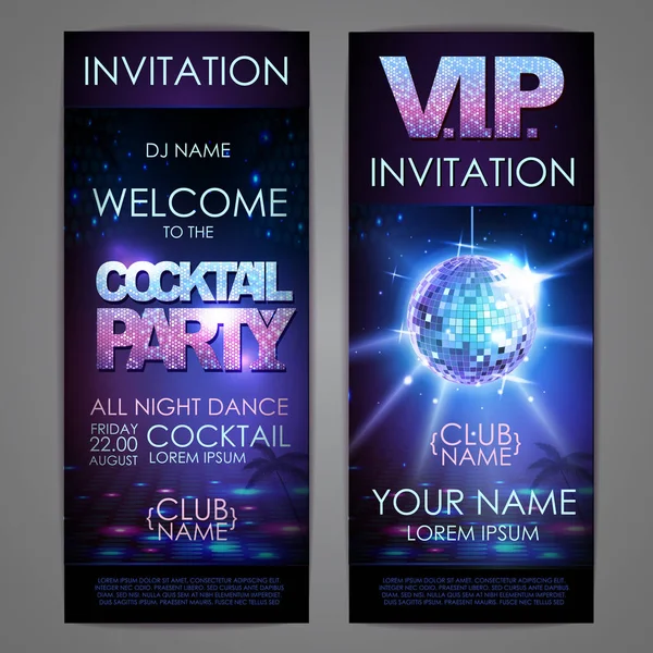 Conjunto de banners de fundo disco. Cartaz de festa de coquetel — Vetor de Stock