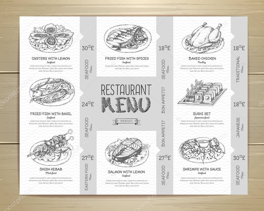 Hand drawn restaurant menu design