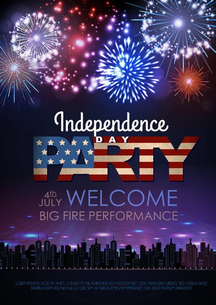 Independence day party poster with holiday firework — Stock Vector