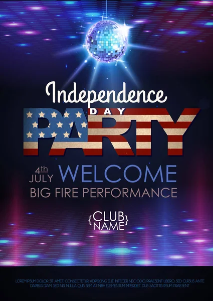 Independence day disco party poster — Stock Vector