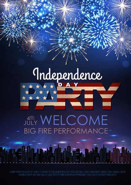 Independence day party poster with holiday firework — Stock Vector